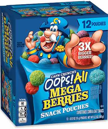 Bag of Cap’n Crunch’s Oops! All Mega Berries Snack Pouches